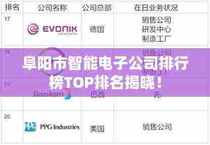 阜阳市智能电子公司排行榜TOP排名揭晓!